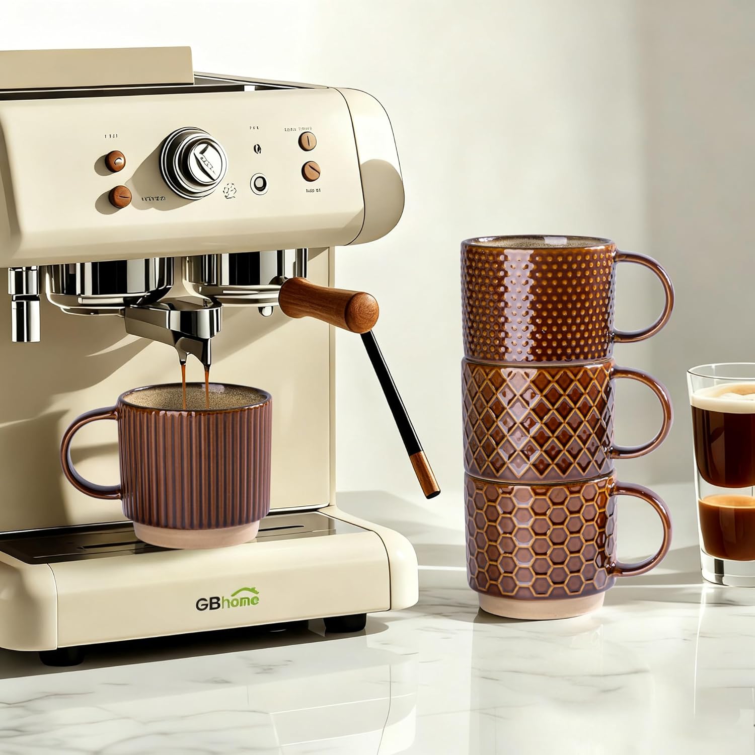 Textured Coffee Mug Set | Embossed Patterns Integrated Handles Beverage Service-Mug-Homefinn
