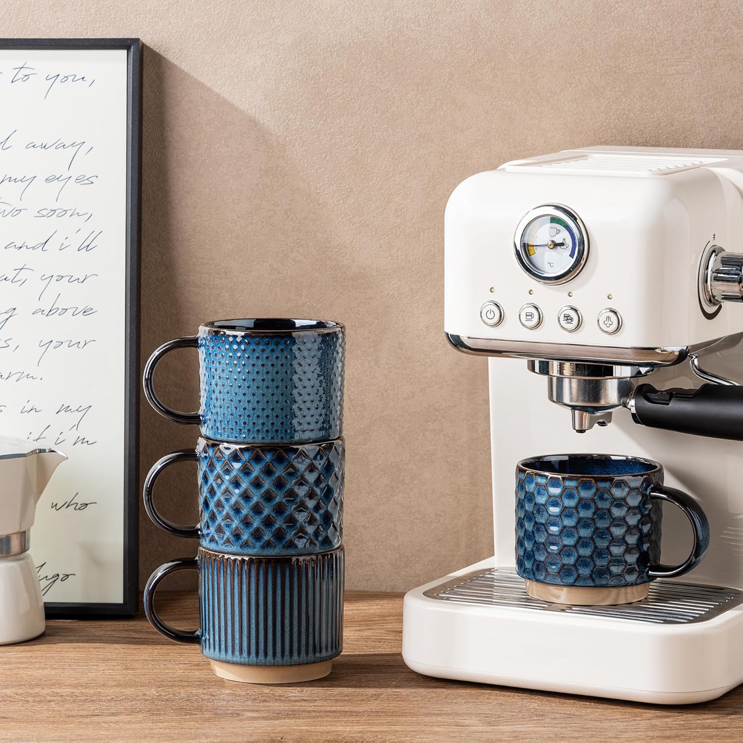 Textured Coffee Mug Set | Embossed Patterns Integrated Handles Beverage Service-Mug-Homefinn