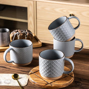 Textured Coffee Mug Set | Embossed Patterns Integrated Handles Beverage Service-Mug-Homefinn