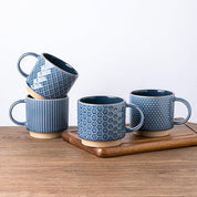 Textured Coffee Mug Set | Embossed Patterns Integrated Handles Beverage Service-Mug-Homefinn