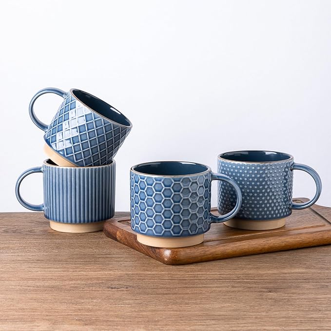Textured Coffee Mug Set | Embossed Patterns Integrated Handles Beverage Service-Mug-Homefinn