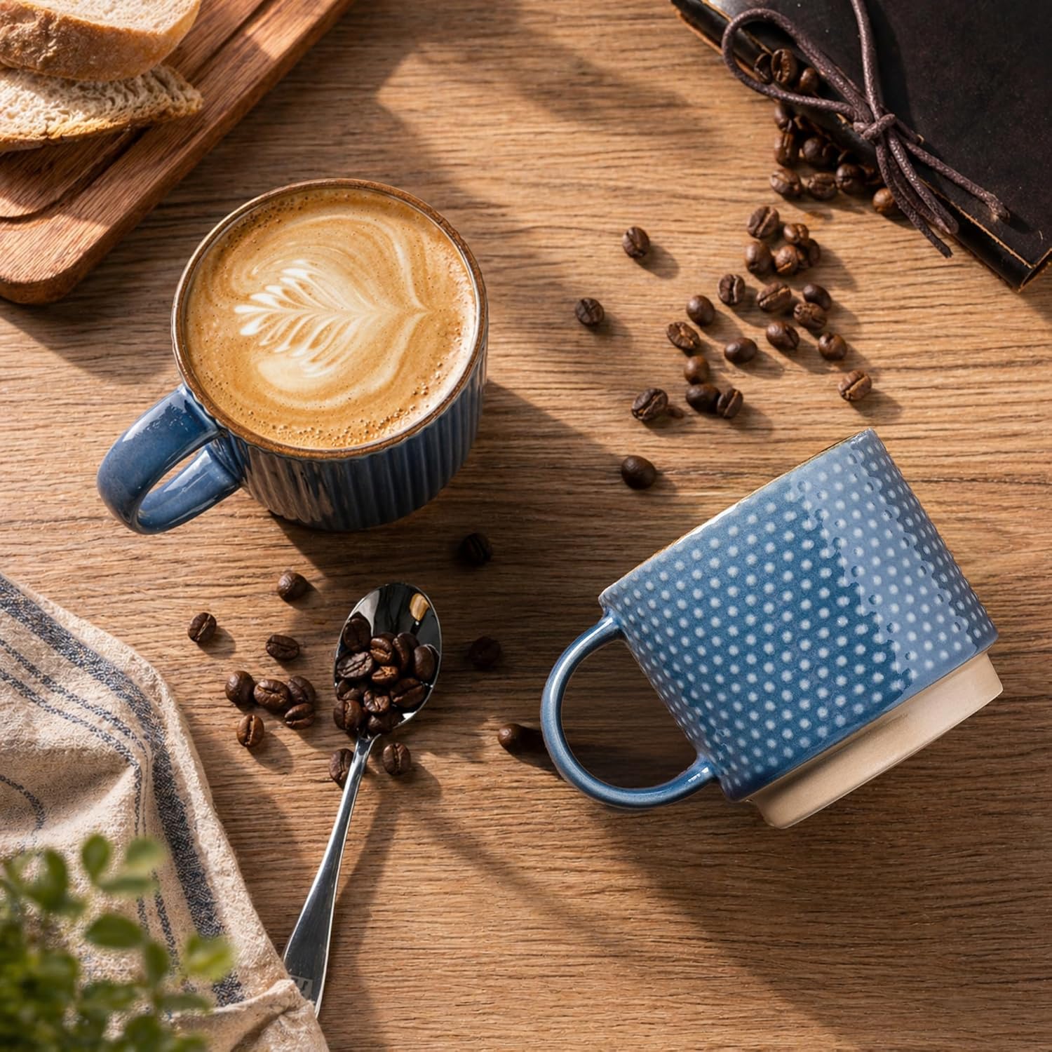 Textured Coffee Mug Set | Embossed Patterns Integrated Handles Beverage Service-Mug-Homefinn