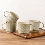Textured Coffee Mug Set | Embossed Patterns Integrated Handles Beverage Service