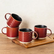 Textured Coffee Mug Set | Embossed Patterns Integrated Handles Beverage Service-Mug-Homefinn