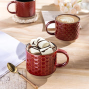 Textured Coffee Mug Set | Embossed Patterns Integrated Handles Beverage Service-Mug-Homefinn