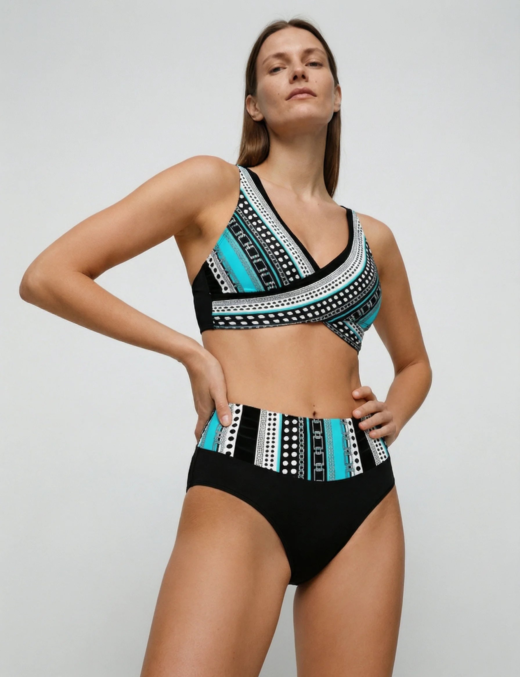 Women Swimsuit | High Waisted Bikini Geometric-Women Swimsuit-Homefinn