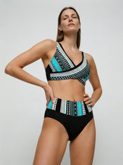 Women Swimsuit | High Waisted Bikini Geometric-Women Swimsuit-Homefinn