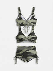 Women Swimsuit | Printed Tankini With Shorts-Women Swimsuit-Homefinn