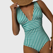 Women Swimsuit | Striped One Piece Swimwear-Women Swimsuit-Homefinn
