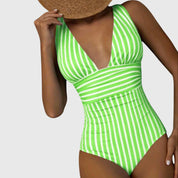 Women Swimsuit | Striped One Piece Swimwear-Women Swimsuit-Homefinn