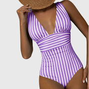 Women Swimsuit | Striped One Piece Swimwear-Women Swimsuit-Homefinn