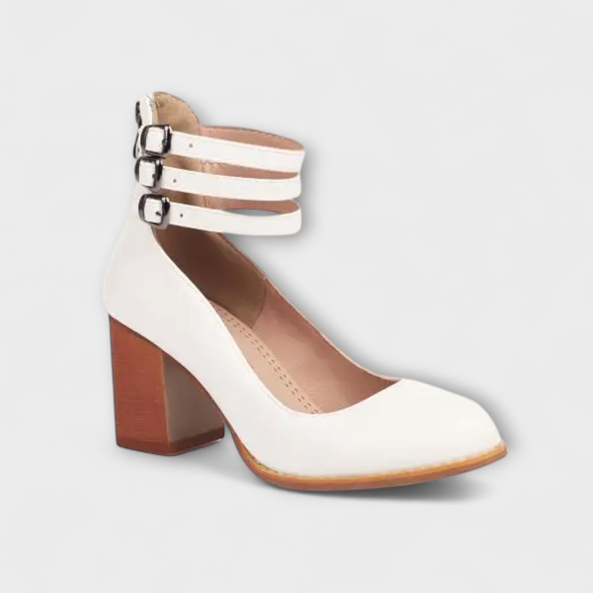 Women Block Heel Pumps | Triple Buckle Strap Shoes-Women Shoes-Homefinn