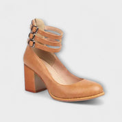 Women Block Heel Pumps | Triple Buckle Strap Shoes-Women Shoes-Homefinn