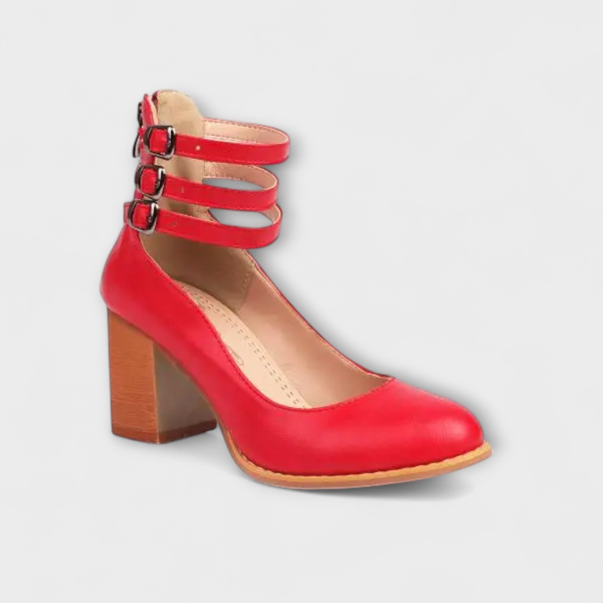 Women Block Heel Pumps | Triple Buckle Strap Shoes-Women Shoes-Homefinn