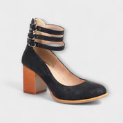 Women Block Heel Pumps | Triple Buckle Strap Shoes-Women Shoes-Homefinn