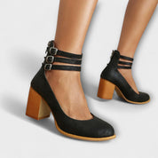 Women Block Heel Pumps | Triple Buckle Strap Shoes-Women Shoes-Homefinn