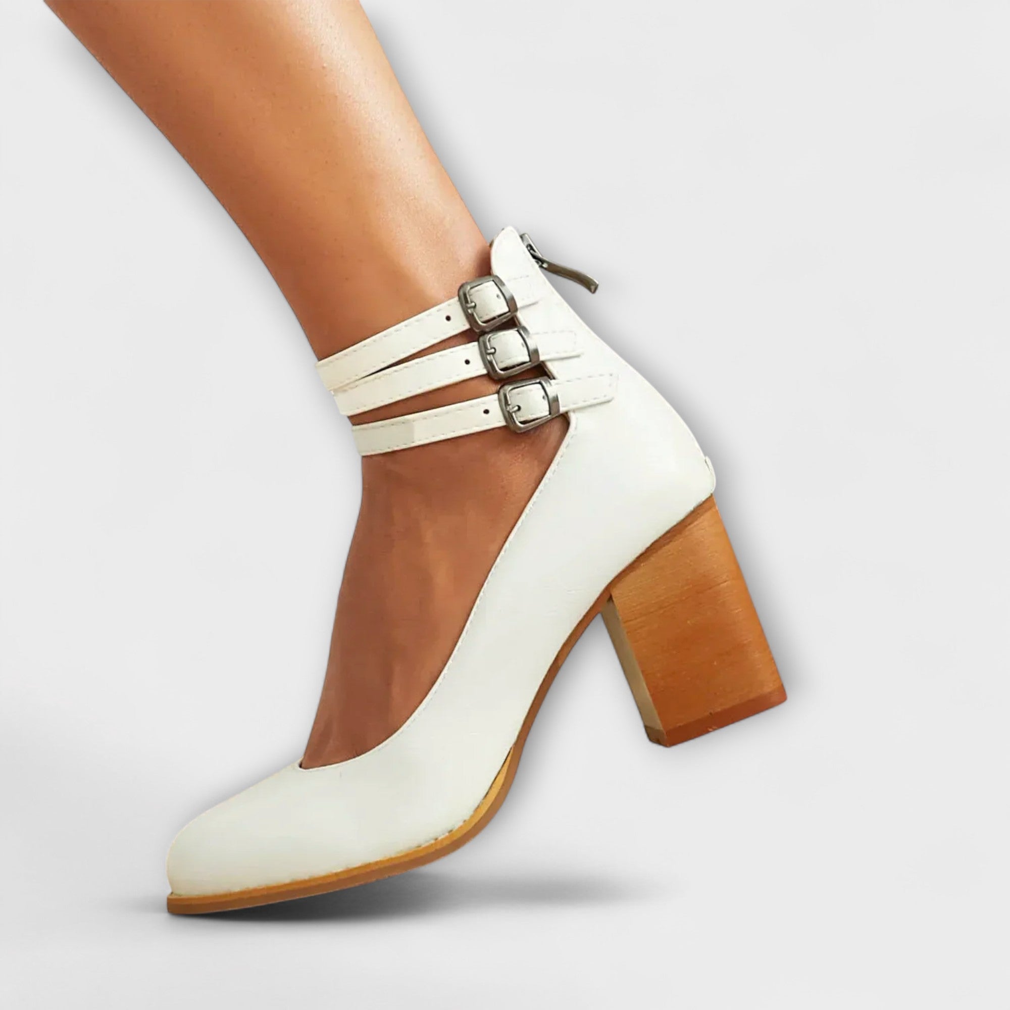 Women Block Heel Pumps | Triple Buckle Strap Shoes-Women Shoes-Homefinn