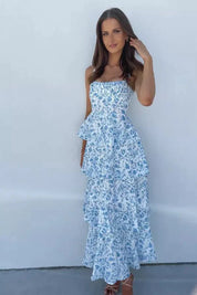 Women Floral Maxi Dress | Strapless Tiered Holiday Wear-Women Dress-Homefinn