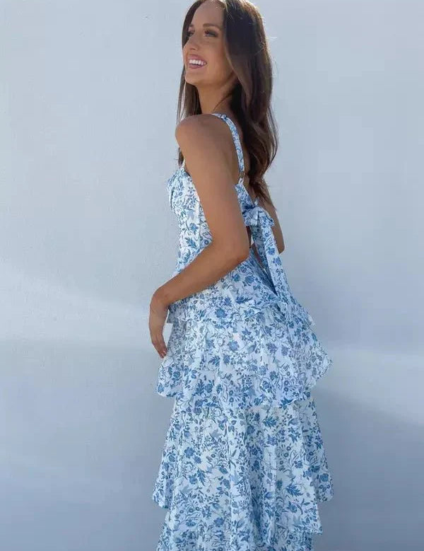 Women Floral Maxi Dress | Strapless Tiered Holiday Wear-Women Dress-Homefinn