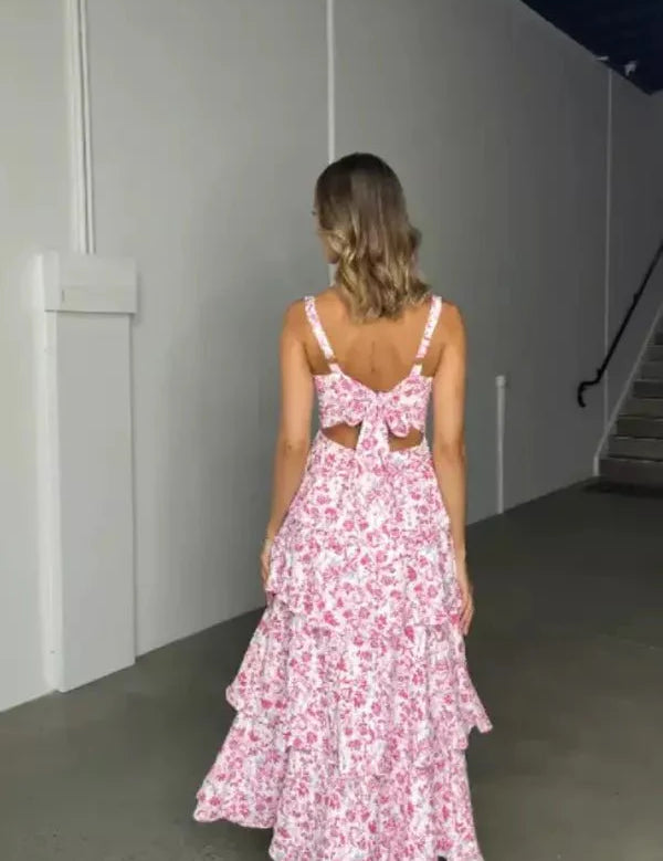 Women Floral Maxi Dress | Strapless Tiered Holiday Wear-Women Dress-Homefinn