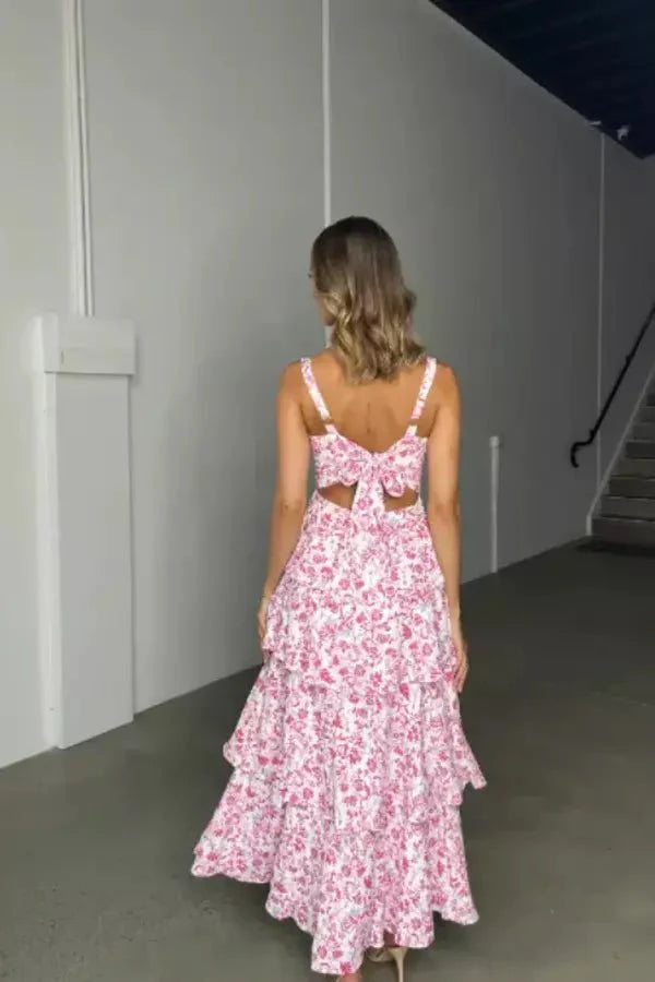 Women Floral Maxi Dress | Strapless Tiered Holiday Wear-Women Dress-Homefinn