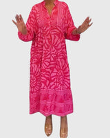 Women Floral Print Maxi Dress | V Neck Long Sleeve Holiday Wear