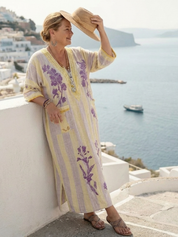 Aurelia | V Neck Half Sleeve Striped Floral Maxi Dress - Image 2