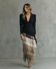Women Fringe Maxi Dress | V Neck Long Sleeve Occasion Wear-Women Dress-Homefinn