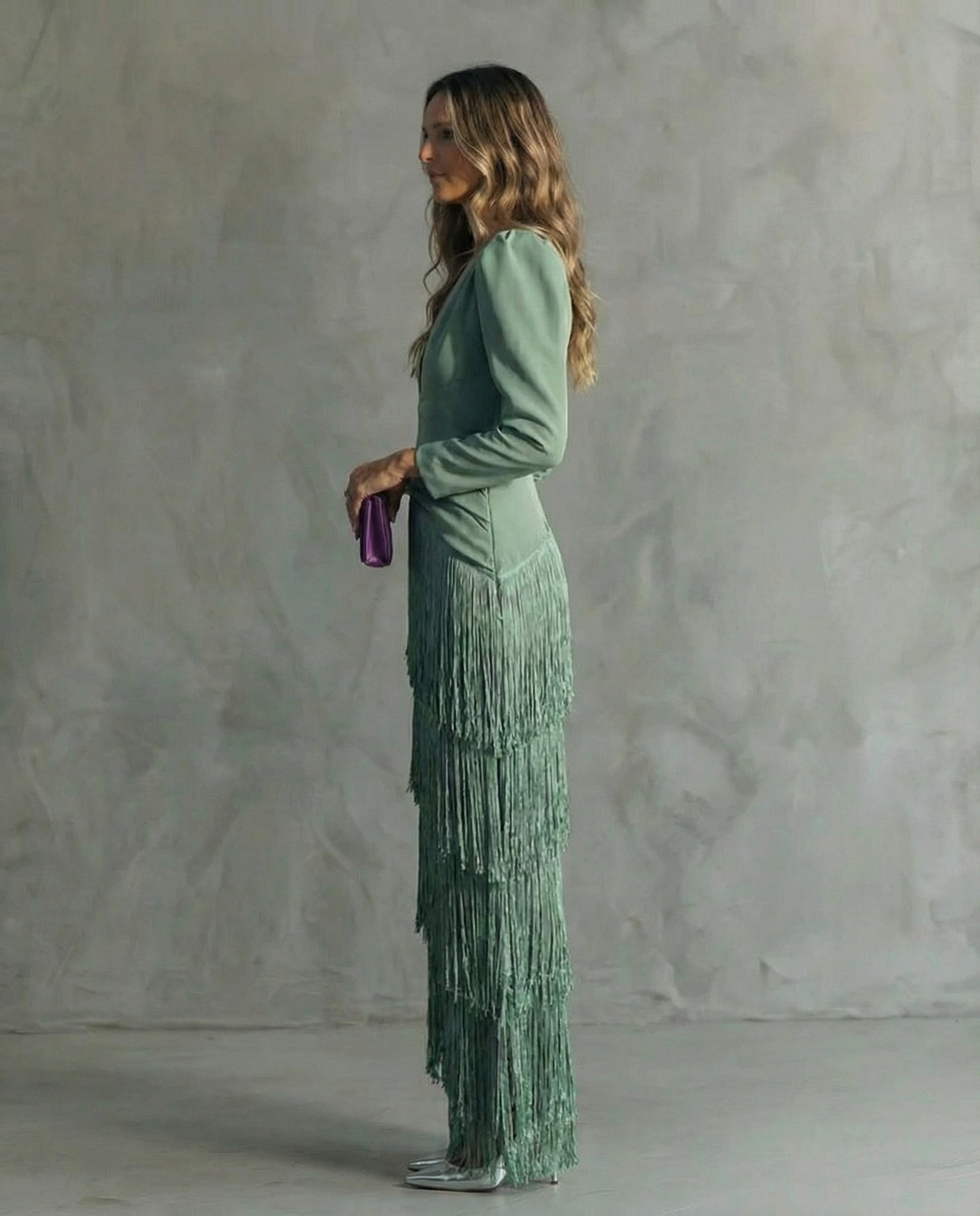 Women Fringe Maxi Dress | V Neck Long Sleeve Occasion Wear-Women Dress-Homefinn