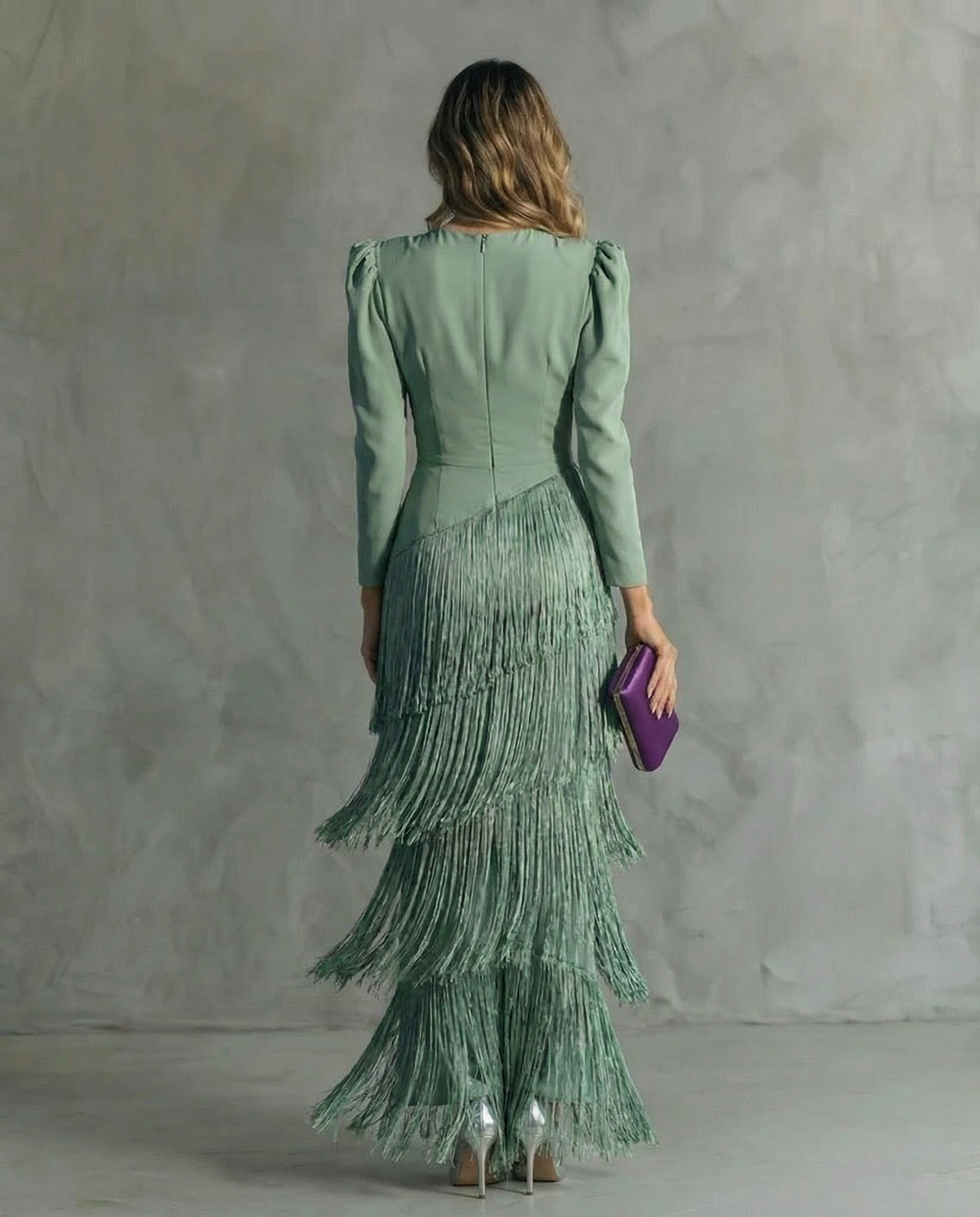 Women Fringe Maxi Dress | V Neck Long Sleeve Occasion Wear-Women Dress-Homefinn