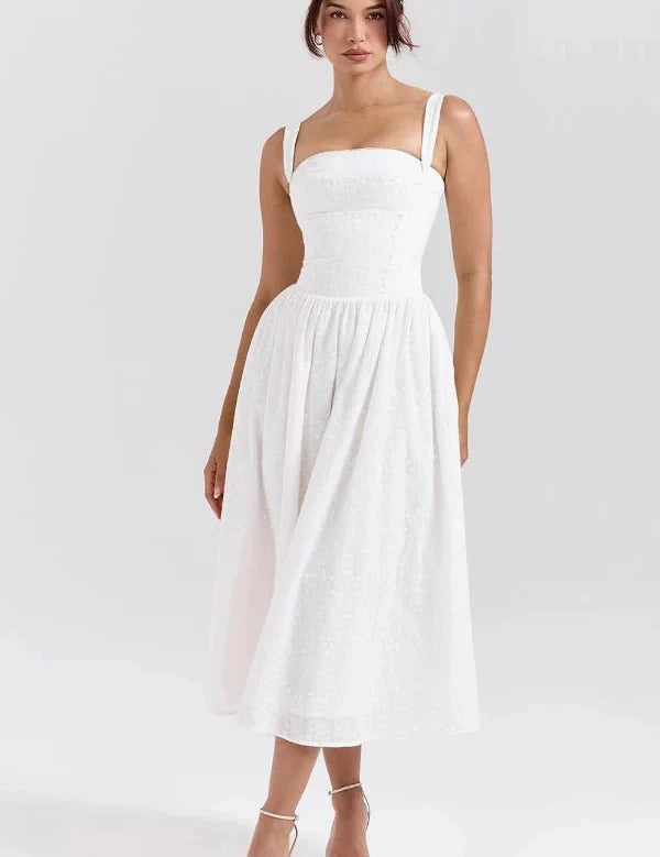 Women Gingham Midi Dress | Square Neck Sleeveless Occasion Wear-Women Dress-Homefinn