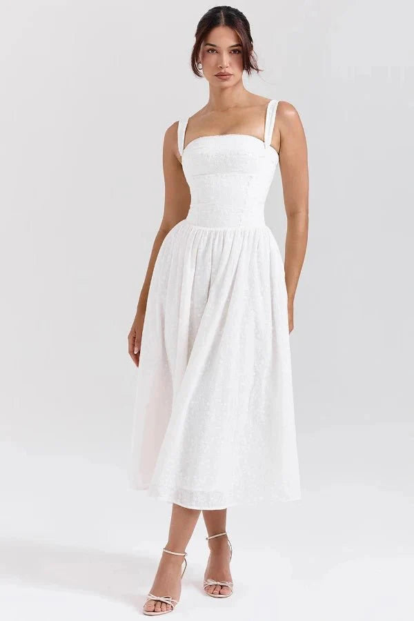Women Gingham Midi Dress | Square Neck Sleeveless Occasion Wear-Women Dress-Homefinn