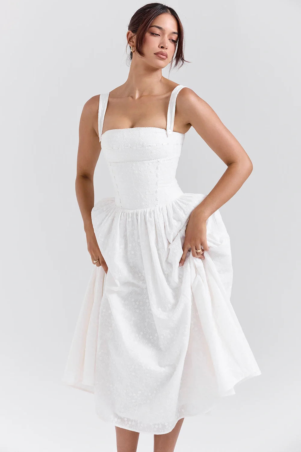 Women Gingham Midi Dress | Square Neck Sleeveless Occasion Wear-Women Dress-Homefinn