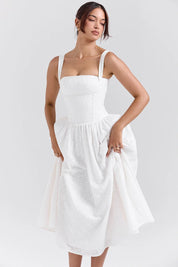 Women Gingham Midi Dress | Square Neck Sleeveless Occasion Wear-Women Dress-Homefinn