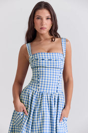 Women Gingham Midi Dress | Square Neck Sleeveless Occasion Wear-Women Dress-Homefinn