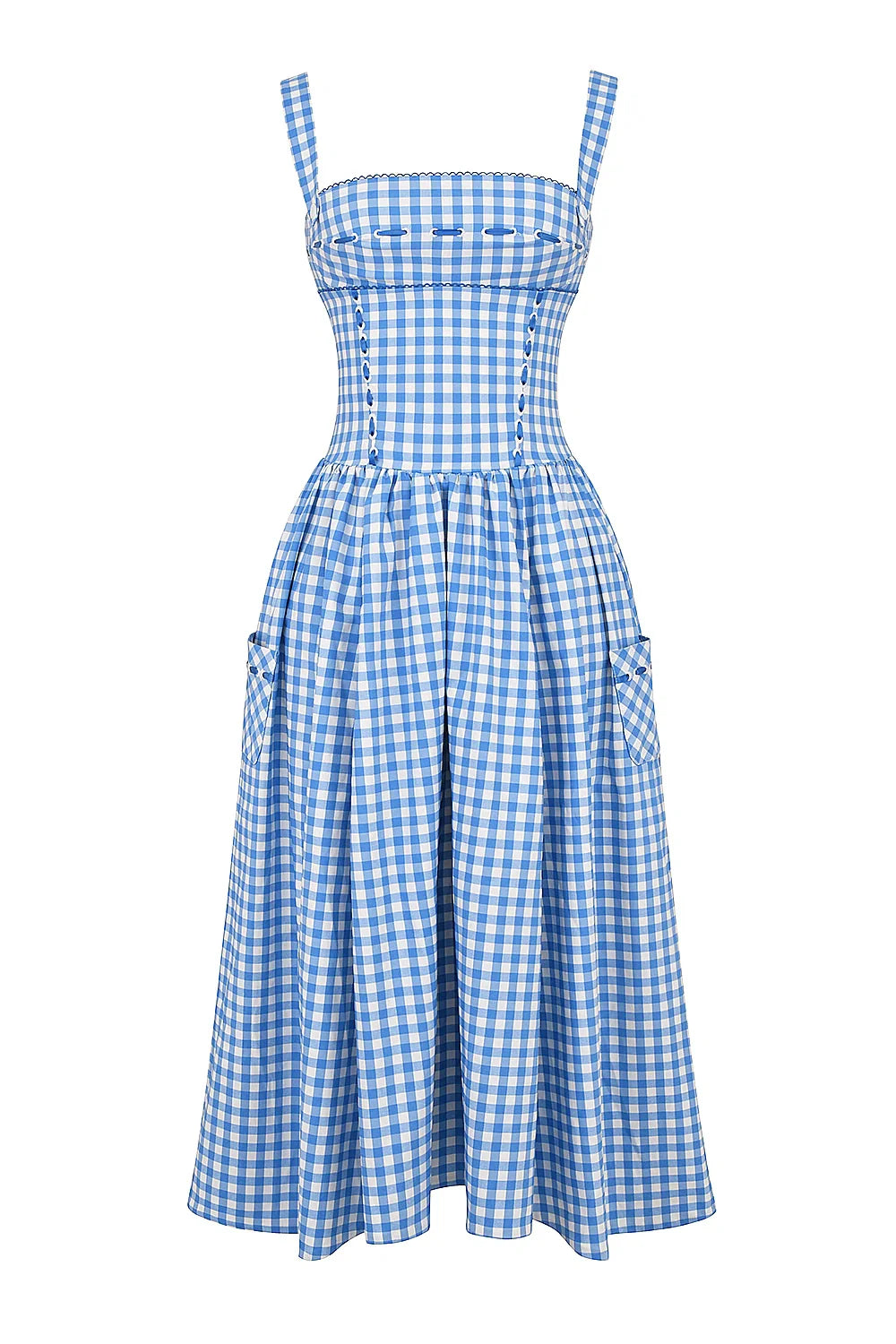 Women Gingham Midi Dress | Square Neck Sleeveless Occasion Wear-Women Dress-Homefinn