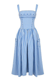 Women Gingham Midi Dress | Square Neck Sleeveless Occasion Wear-Women Dress-Homefinn