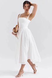Women Gingham Midi Dress | Square Neck Sleeveless Occasion Wear-Women Dress-Homefinn