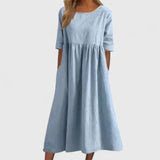 Women Maxi Dress | Round Neck Pocket Casual Wear