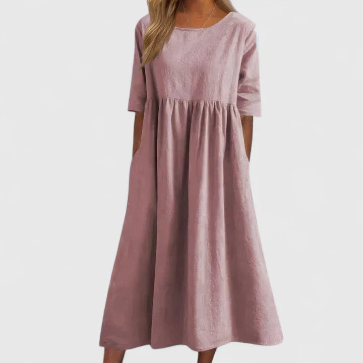 Women Maxi Dress | Round Neck Pocket Casual Wear-Women Dress-Homefinn