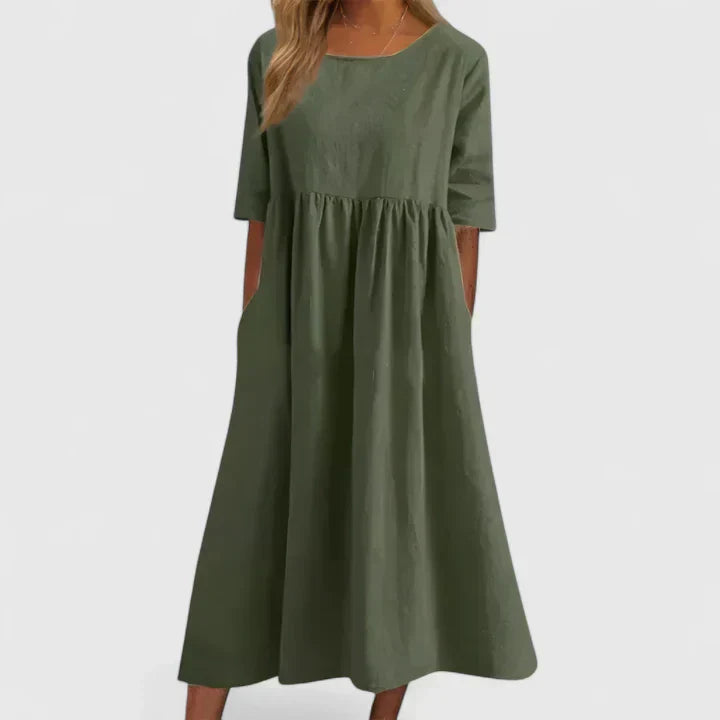 Women Maxi Dress | Round Neck Pocket Casual Wear-Women Dress-Homefinn