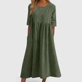 Women's Maxi Dress | Round Neck Pocket Casual Wear