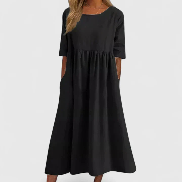 Women Maxi Dress | Round Neck Pocket Casual Wear-Women Dress-Homefinn
