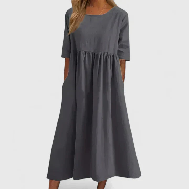 Women Maxi Dress | Round Neck Pocket Casual Wear-Women Dress-Homefinn