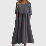 Women's Maxi Dress | Round Neck Pocket Casual Wear