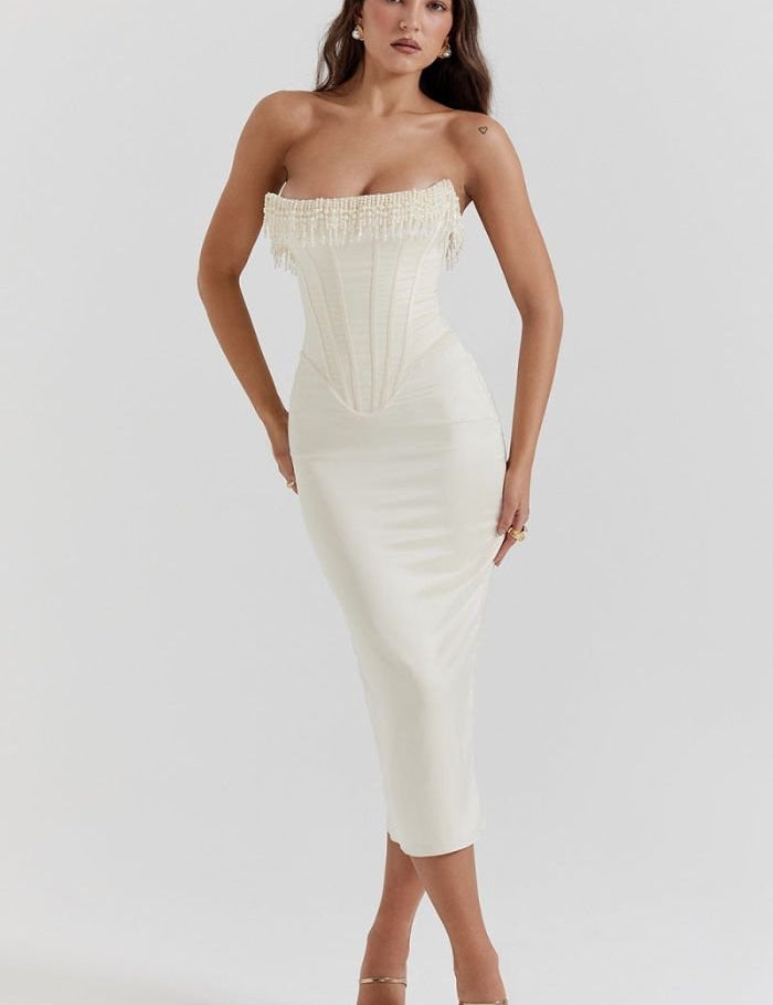 Women Midi Dress | Strapless Corset Occasion Wear-Women Dress-Homefinn