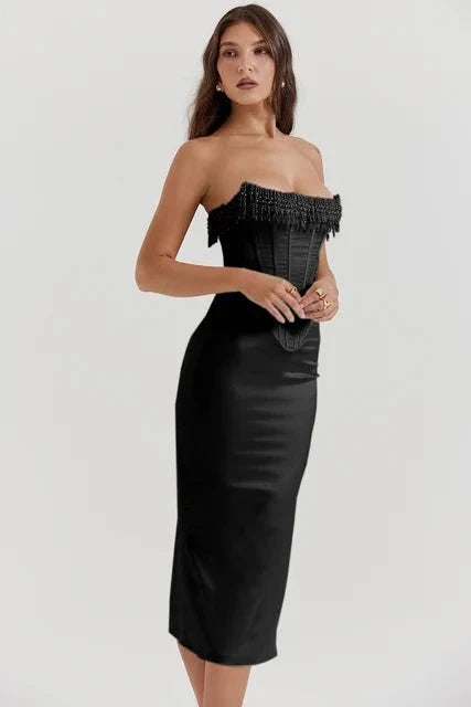 Women Midi Dress | Strapless Corset Occasion Wear-Women Dress-Homefinn