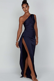 Women One Shoulder Maxi Dress | Ruched Split Occasion Wear-Women Dress-Homefinn