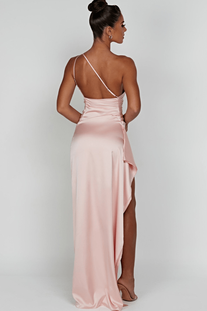 Women One Shoulder Maxi Dress | Ruched Split Occasion Wear-Women Dress-Homefinn