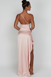 Women One Shoulder Maxi Dress | Ruched Split Occasion Wear-Women Dress-Homefinn
